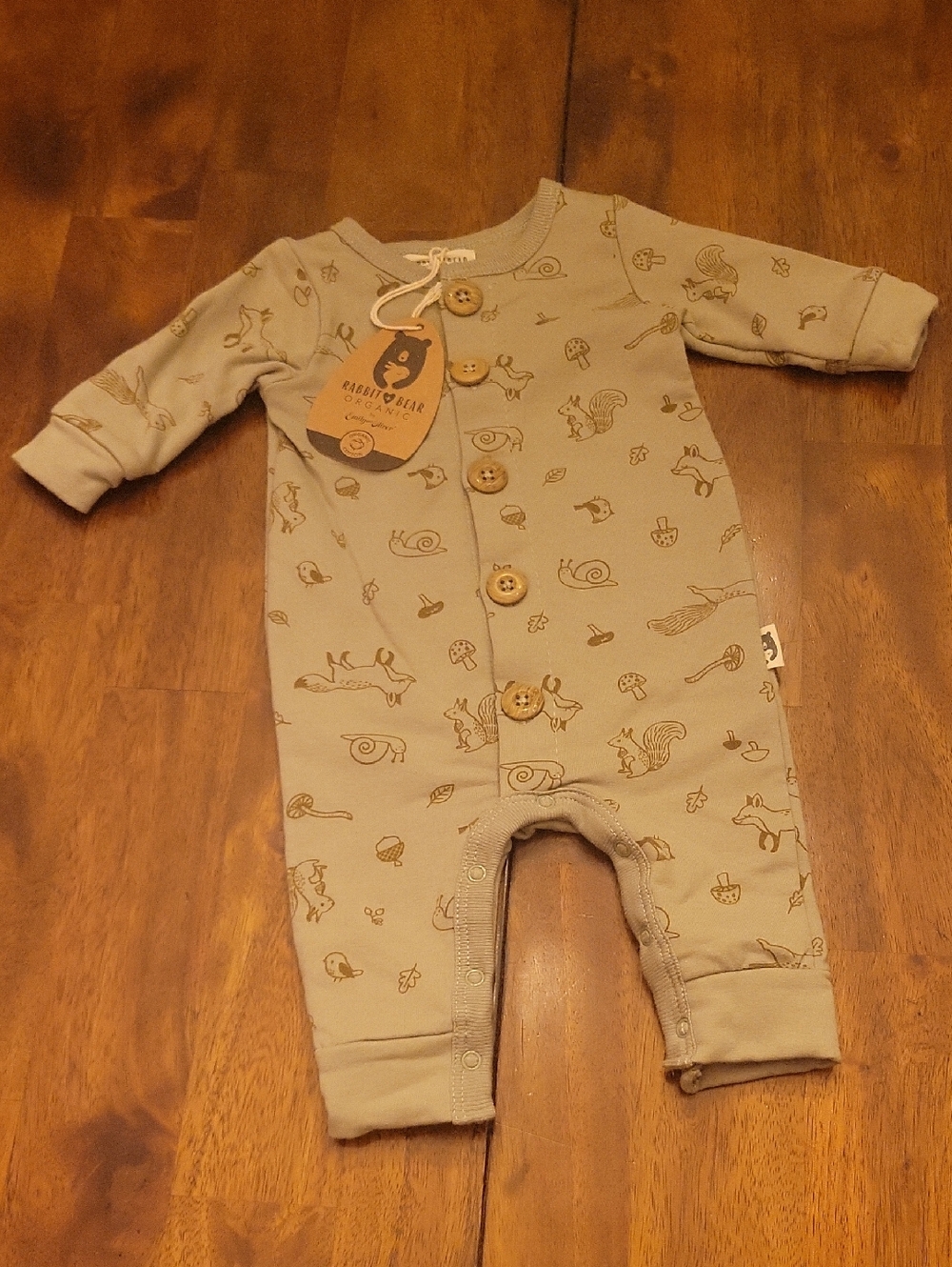 NWT- Woodland-Print Button-Front Baby One-Piece by Rabbit & Bear Organic